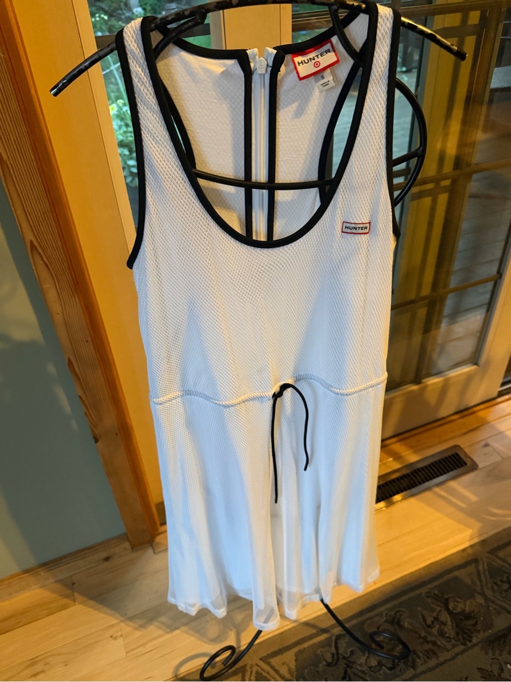 Hunter for Target White Mesh Tank Dress with Black Trim & Drawstring, Zip Back S